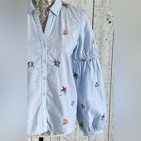 EDC Striped Bohemian Button Down with Floral Embroidery, Sz XS - Picture 3 of 9